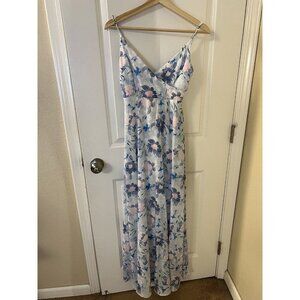 Lulu’s Watercolor Wonderland Light Blue Floral Print Maxi Dress Size XS